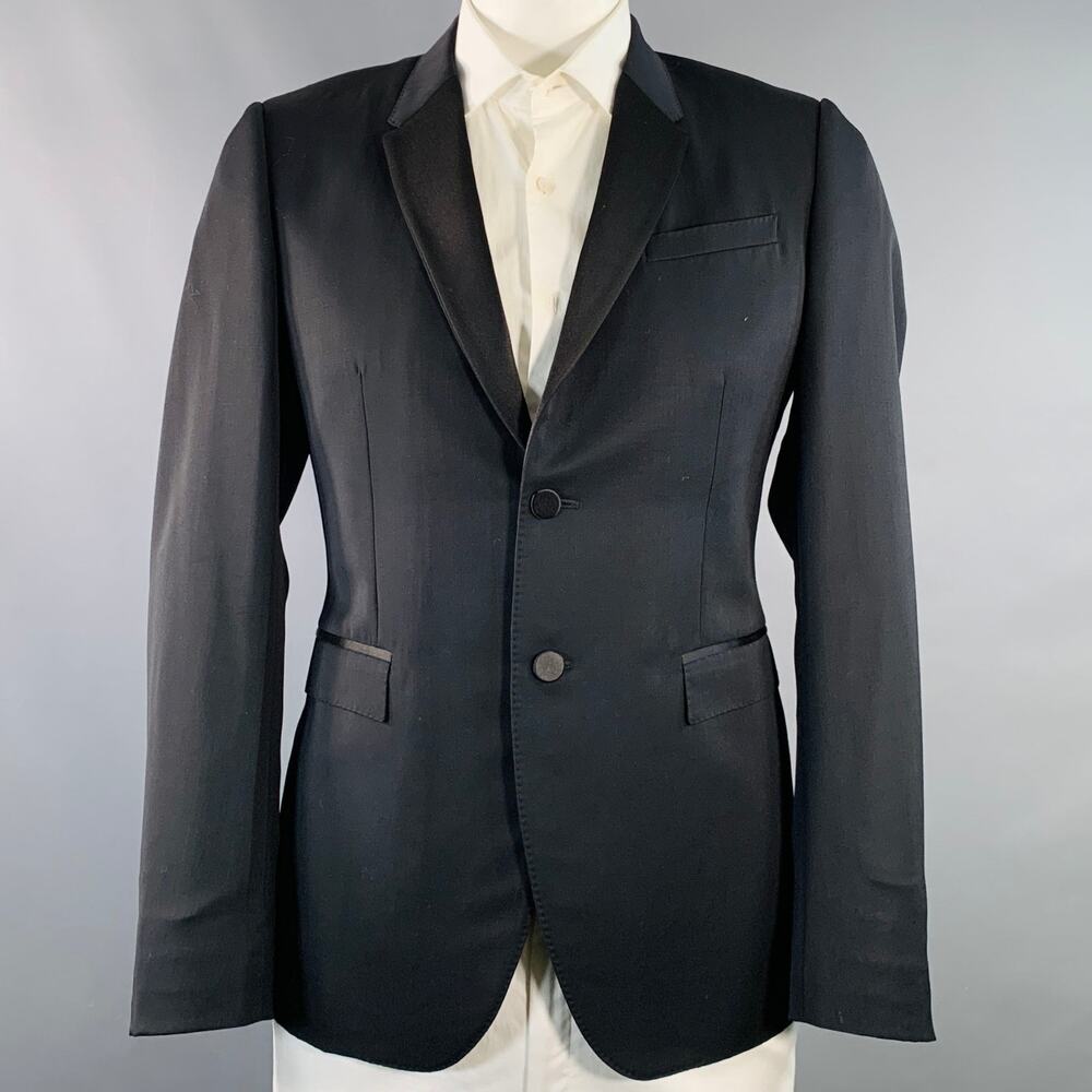 BURBERRY PRORSUM Size 44 Black Wool Notch Lapel Tuxedo Sport Coat